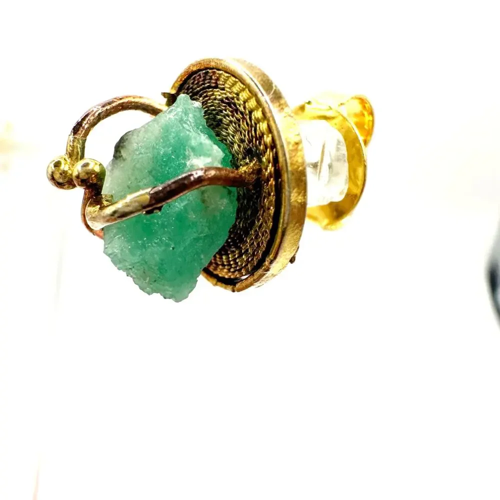 Asian Inspired Green Stone Nugget Pierced Stud Earring Unique Pierced Jewelry